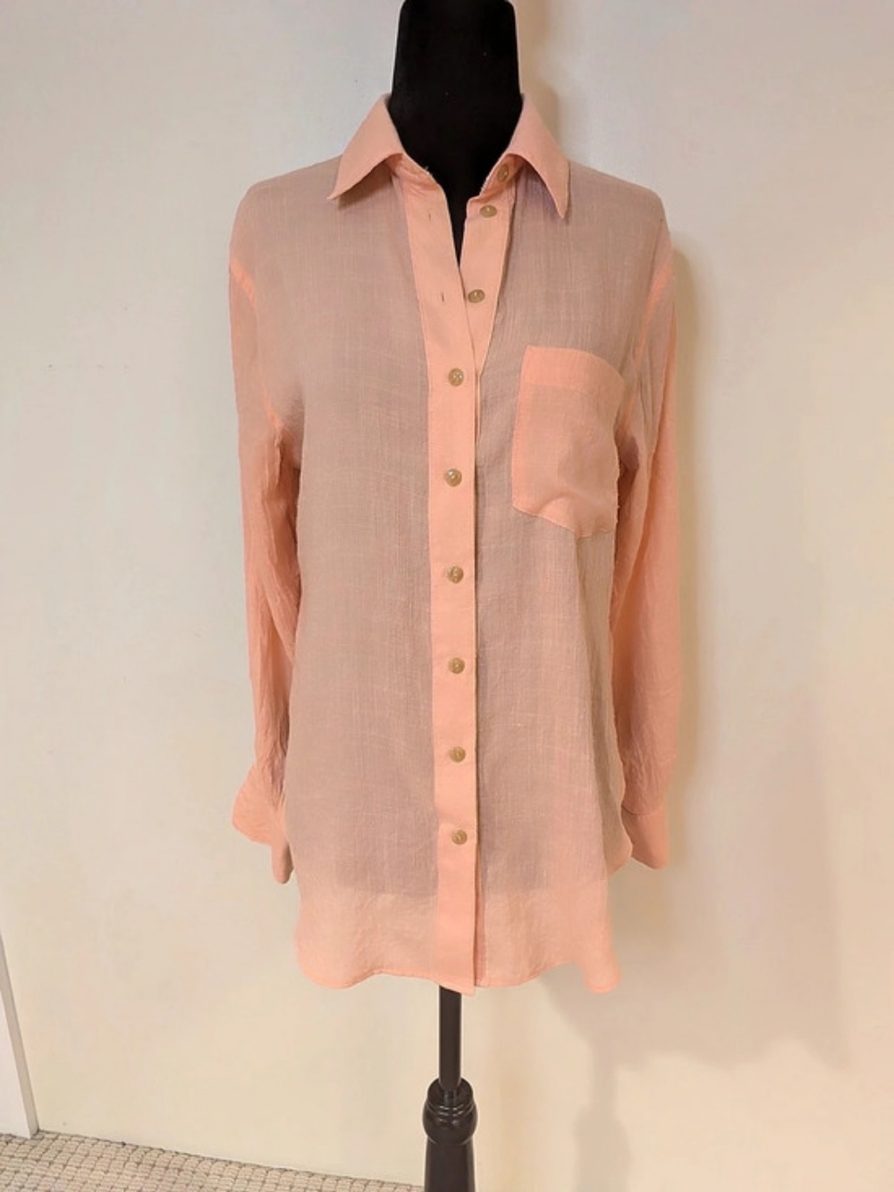 Free People Peach Sheer Gauze Button Down Tunic Shirt XS